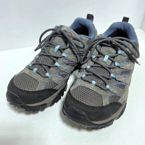 Merrell Moab 2 Hiking Shoes Womens Sz 9 Gray Blue Leather Waterproof Vibram $145 - Picture 1 of 16